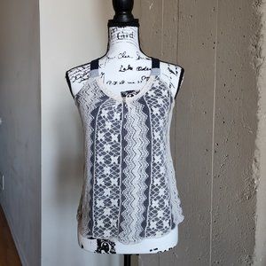 Xhilaration Navy & Off White Halter Lace Overlay Sleeveless Tank Top